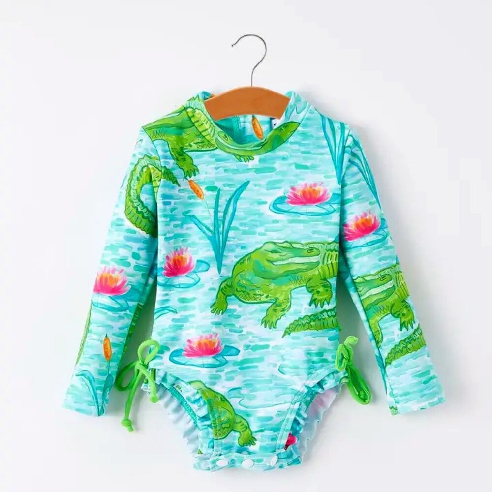 "Crocodile" Green Girls' Swimsuit